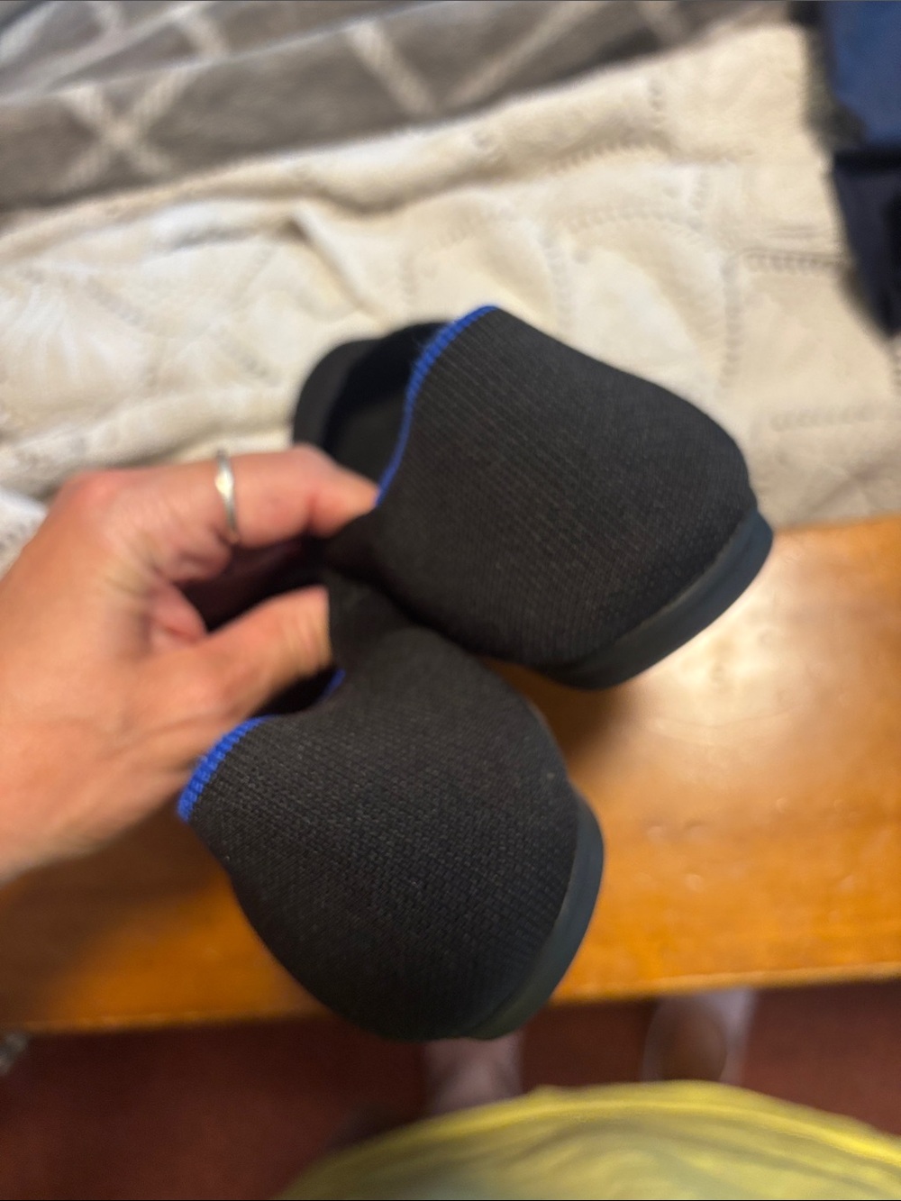Rothy's Women’s Black Ballet Flat with Blue Trim - Picture 3 of 5
